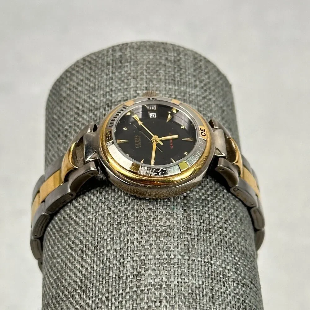 Guess Watch Womens 26mm Round Black Dial Date Two Tone 5.5